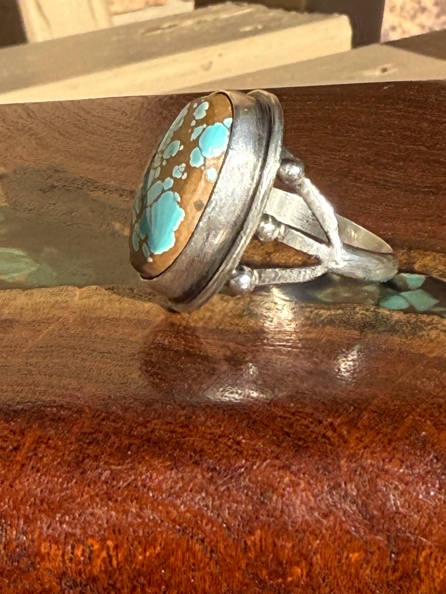 Navajo Handmade #8 Turquoise Ring Size 8 Set In Sterling Silver 