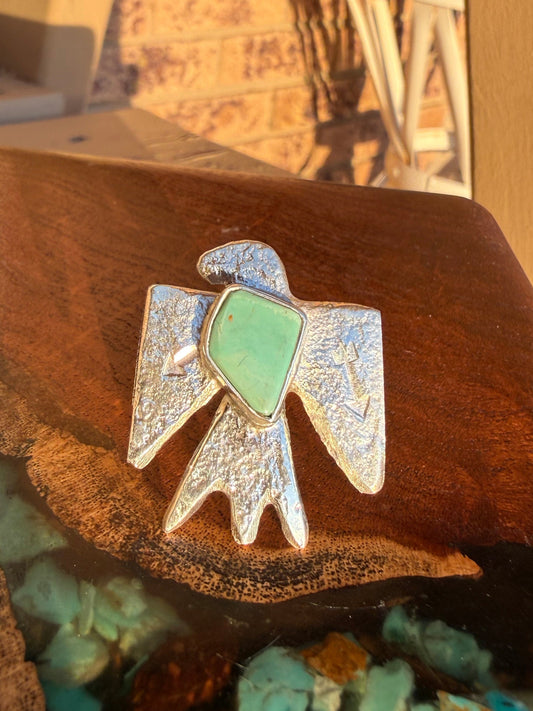 Zuni Handmade Adjustable Kingman Turquoise Thunderbird Ring