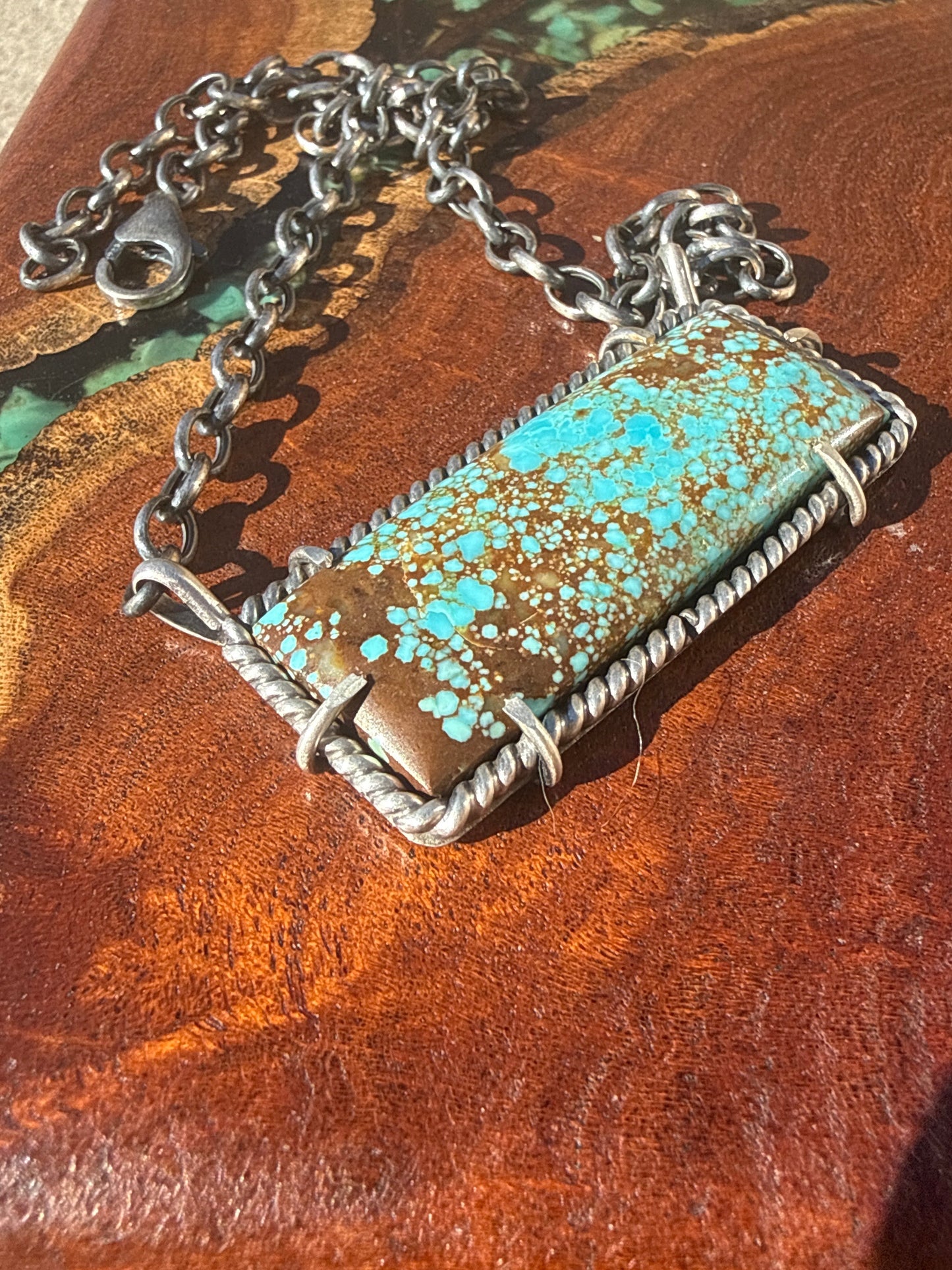Navajo Handmade Mine 8 Turquoise Waterproof Bar Necklace