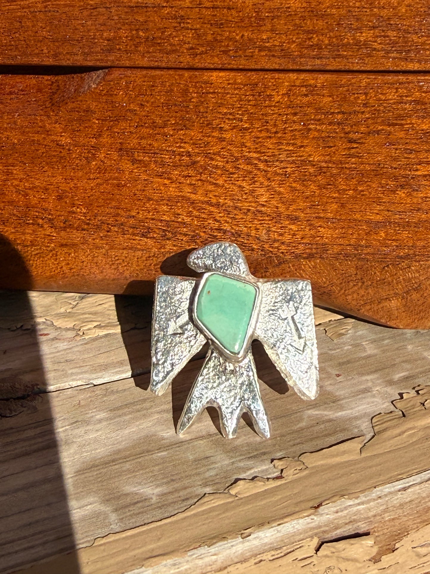 Zuni Handmade Adjustable Kingman Turquoise Thunderbird Ring