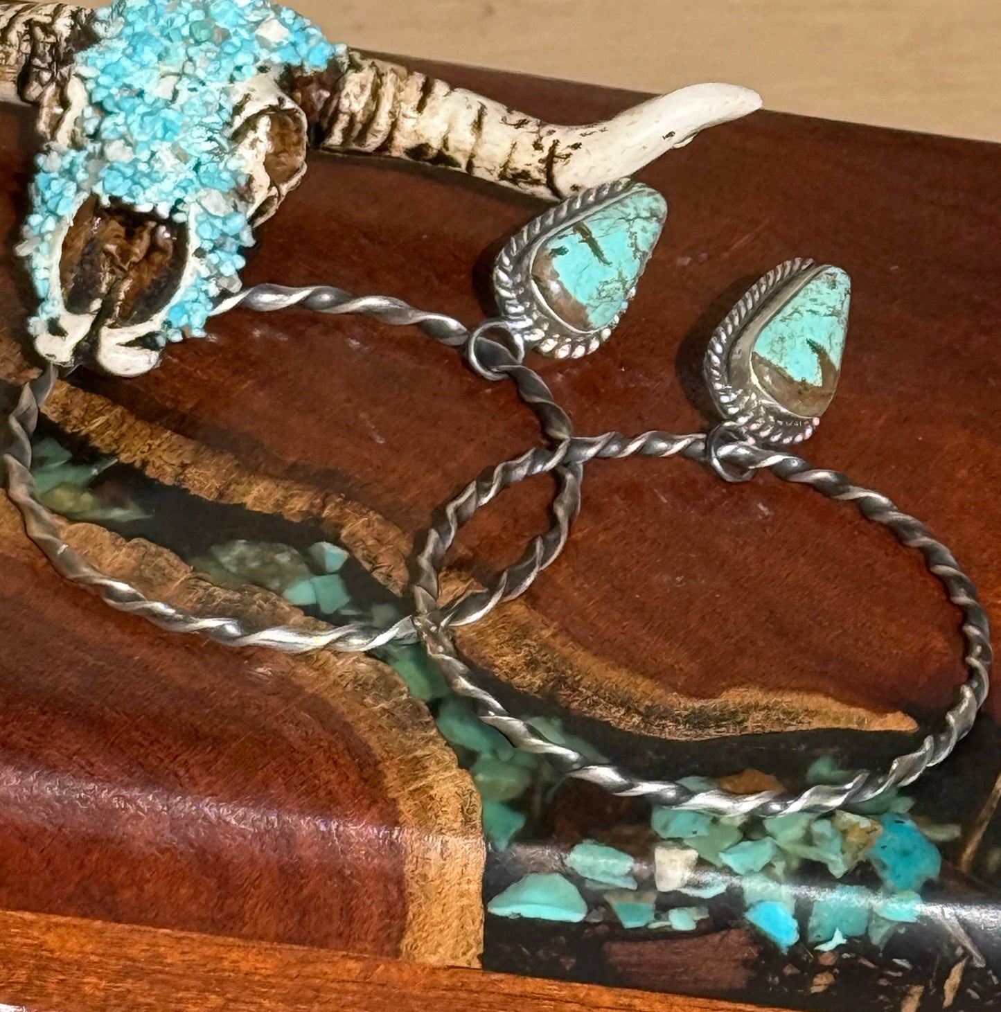 Navajo Handmade Mine 8 Turquoise Stud Hoops