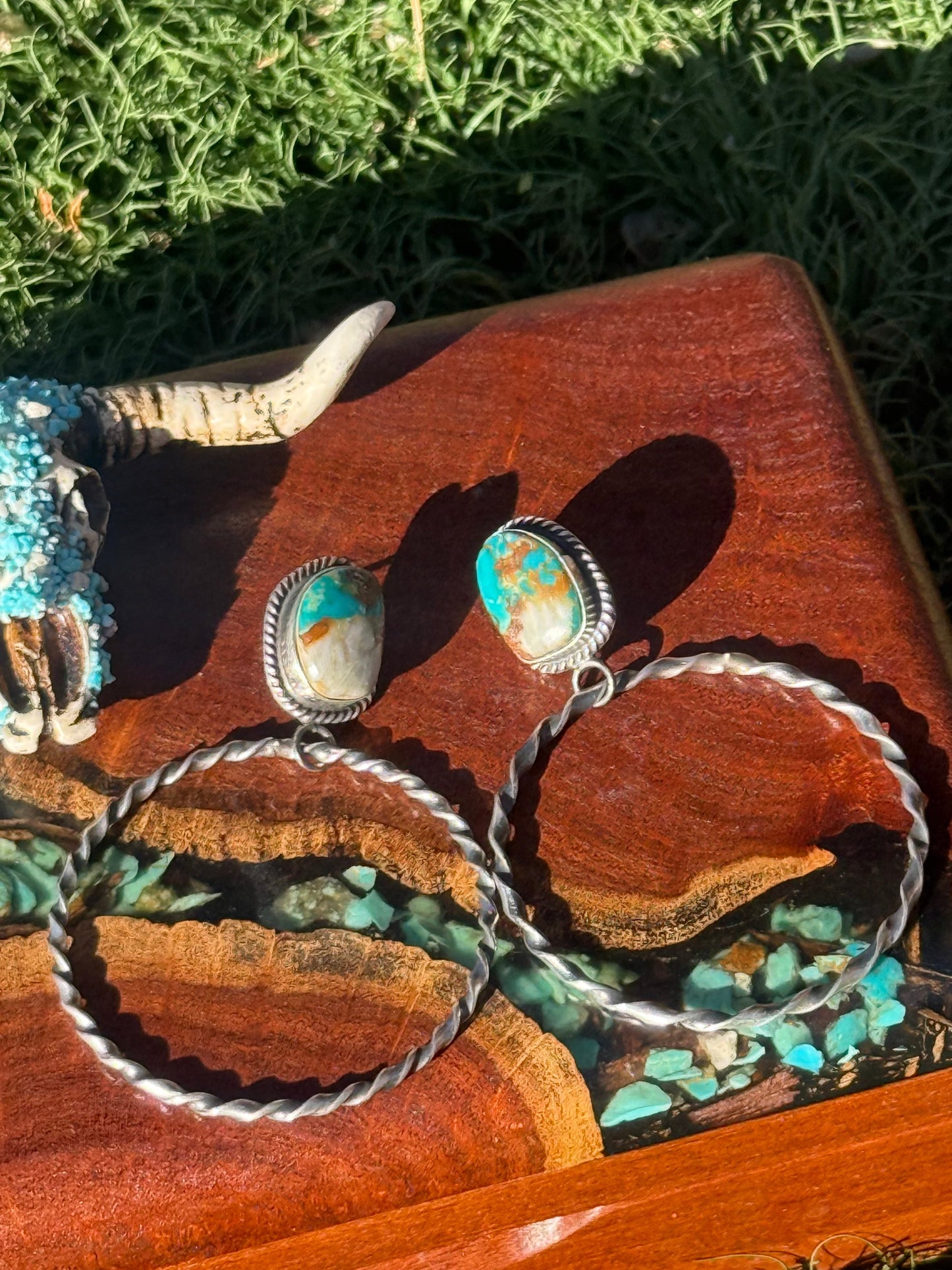 Navajo Handmade Bolder Turquoise Stud Hoops