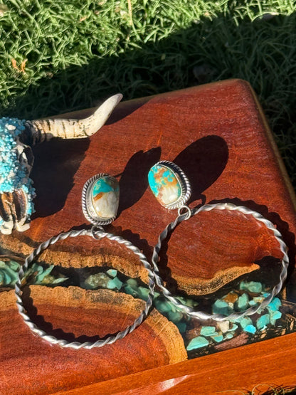 Navajo Handmade Bolder Turquoise Stud Hoops