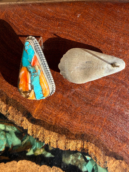 Navajo Handmade Kingman and Spiny Krush Stud Earrings