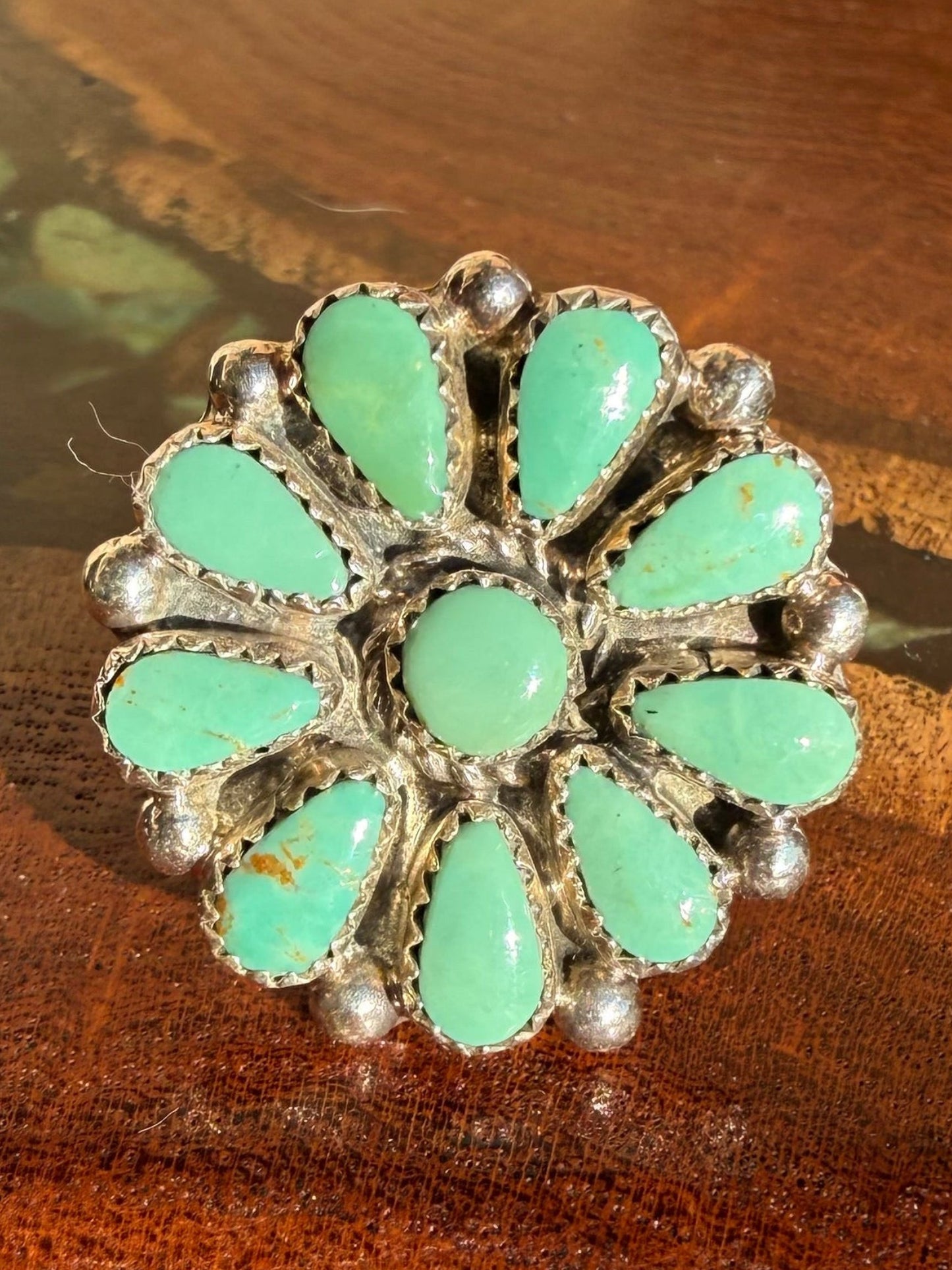 Zuni Handmade Kingman Turquoise Cluster ADJUSTABLE Ring- Alicia Wilson