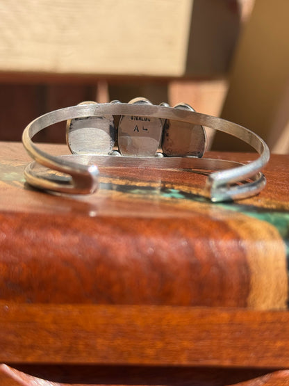 Navajo Handmade Kingman Turquoise Bracelet Set in Sterling Silver
