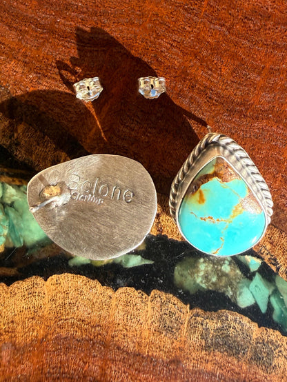 Navajo Handmade Kingman Turquoise Studs Set in Sterling Silver