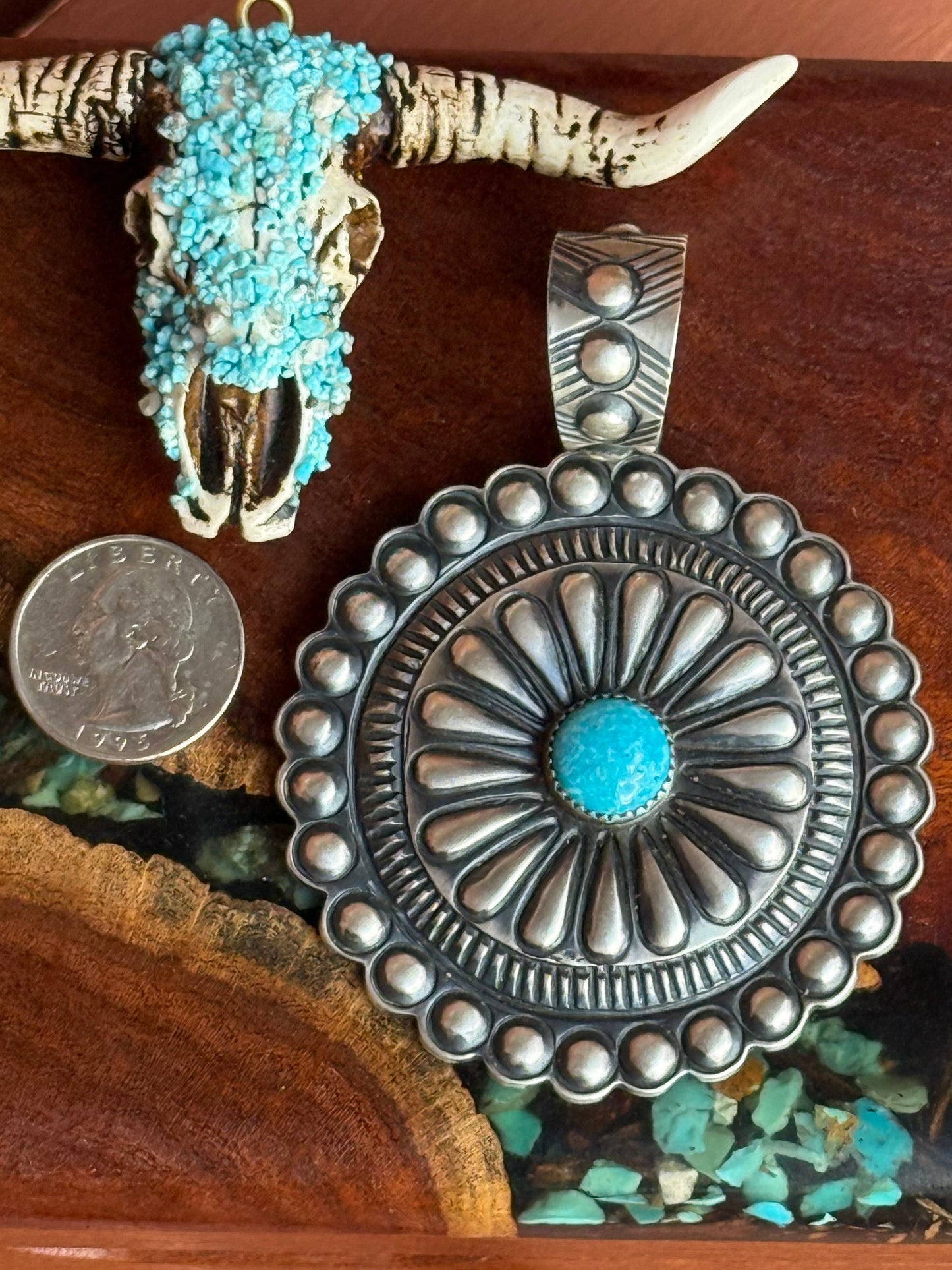 Navajo Handmade Kingman Turquoise Pendant