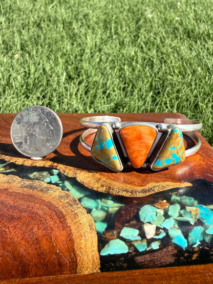 Navajo Handmade Multi color Three Stone Cuff