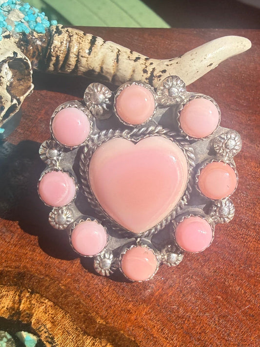 Navajo Handmade Conch Heart Cluster Adjustable Ring