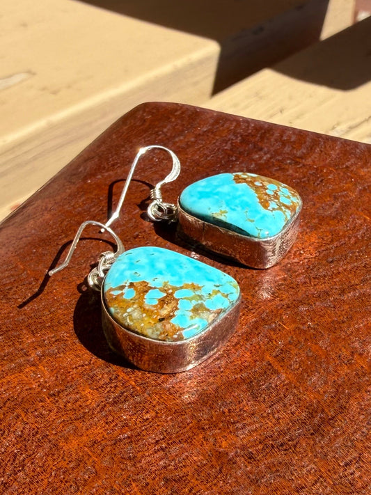 Navajo Handmade Kingman Turquoise Earrings Set in Sterling Silver