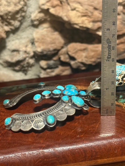 Navajo Handmade Kingman Turquoise Dragonfly Pendant