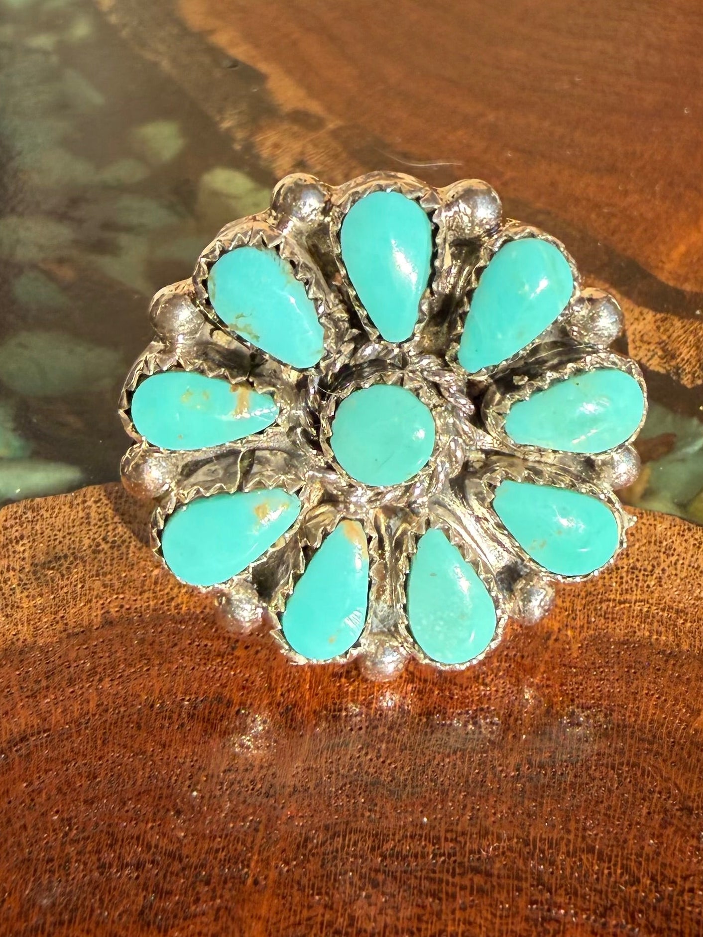 Zuni Handmade Kingman Turquoise Cluster ADJUSTABLE Ring- Alicia Wilson