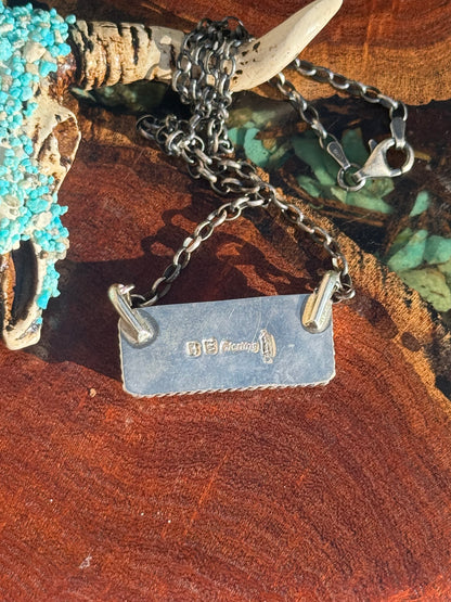 Navajo Handmade Monarch Kingman Dahlia Bar Necklace