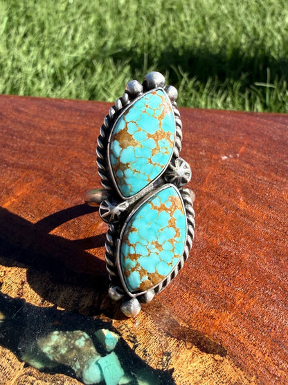 Navajo Handmade Mine 8 two-stone Adjustable Ring Set in Sterling Silver