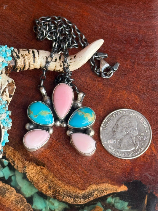 Navajo Handmade Kingman Turquoise and Conch Mix Naja