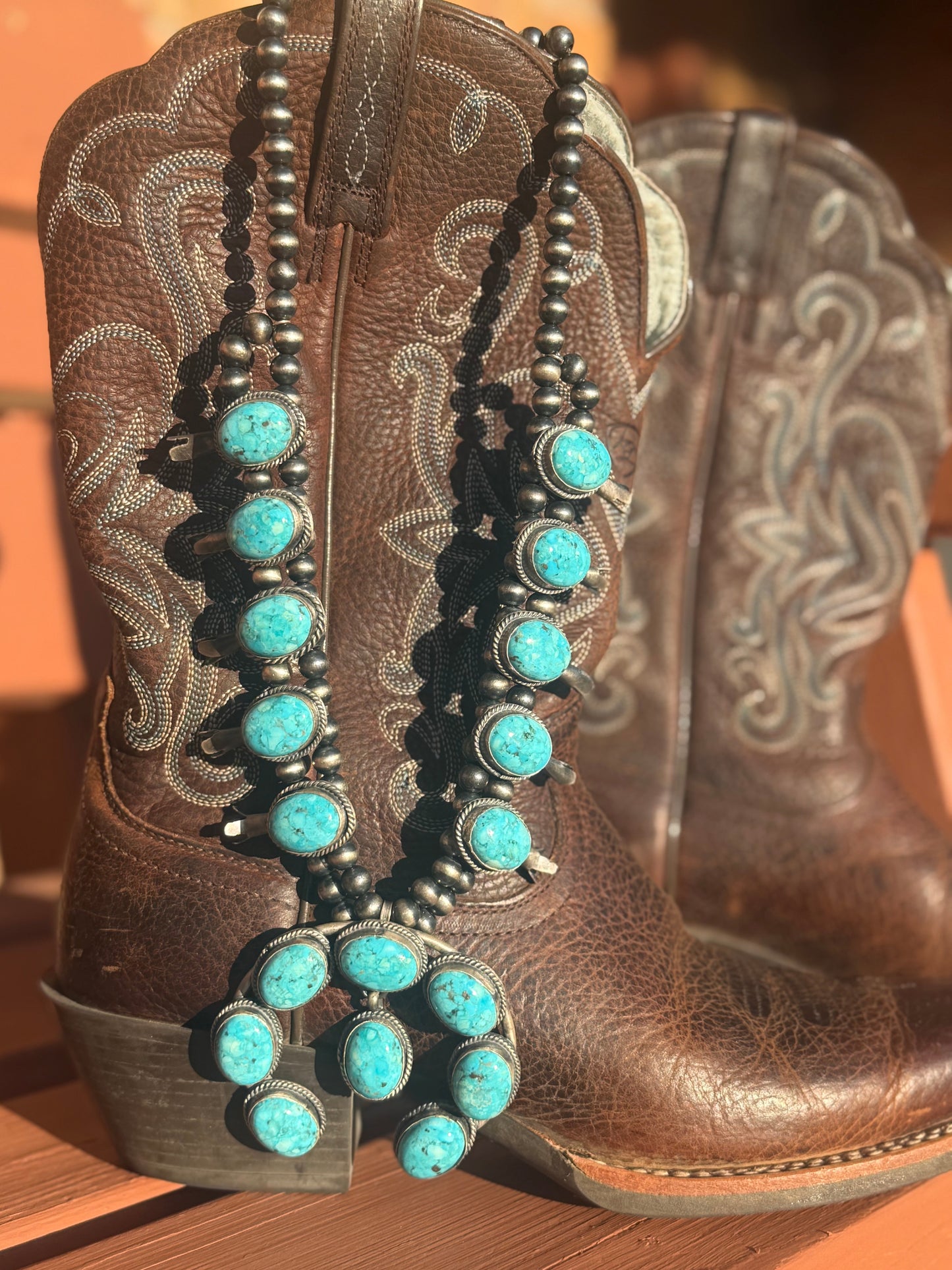 Navajo Handmade Kingman Squash Blossom