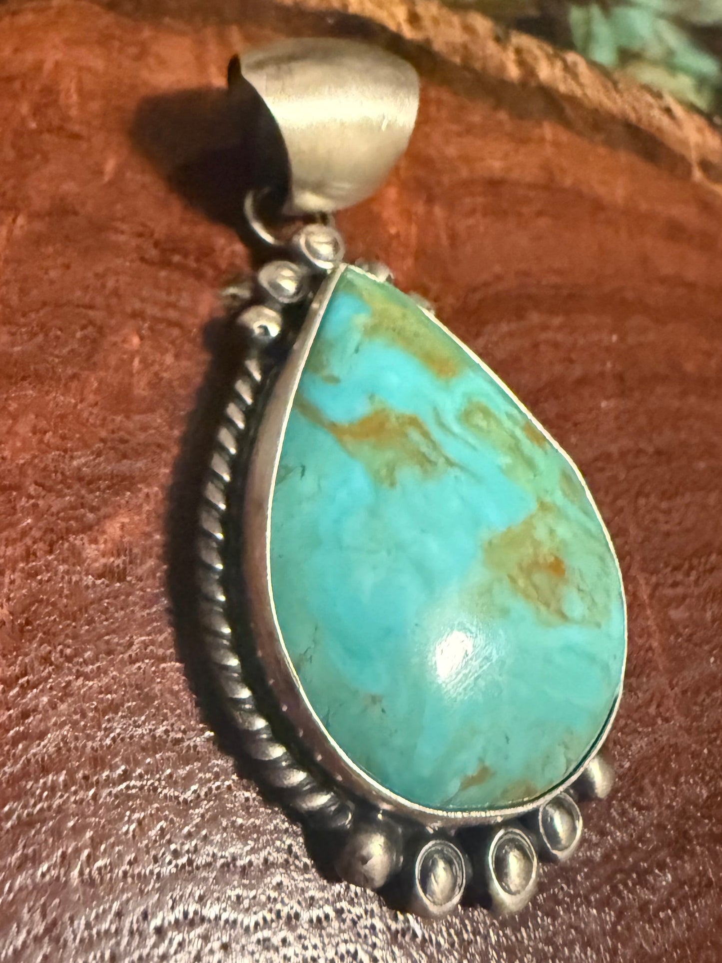 Alfred Martinez Handmade Kingman Turquoise Pendant Set in Sterling Silver.