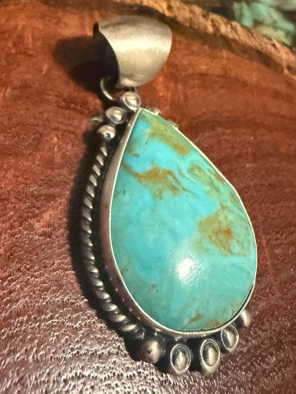 Alfred Martinez Handmade Kingman Turquoise Pendant Set in Sterling Silver.