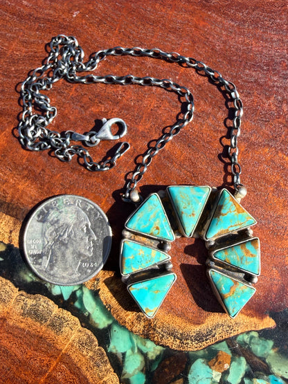 Navajo Handmade Kingman Turquoise Naja Necklace
