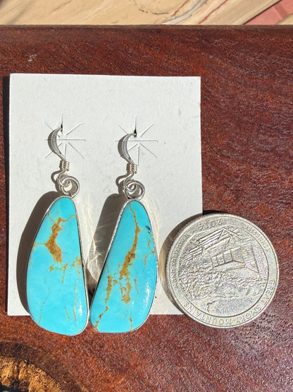 Navajo Handmade Kingman Turquoise Earrings Set in Sterling Silver
