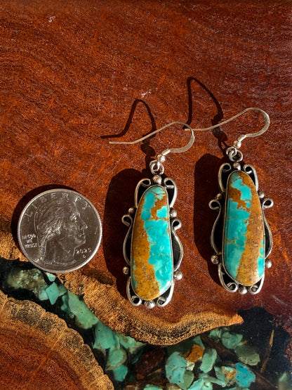 Navajo Handmade Kingman Turquoise Earrings Set in Sterling Silver