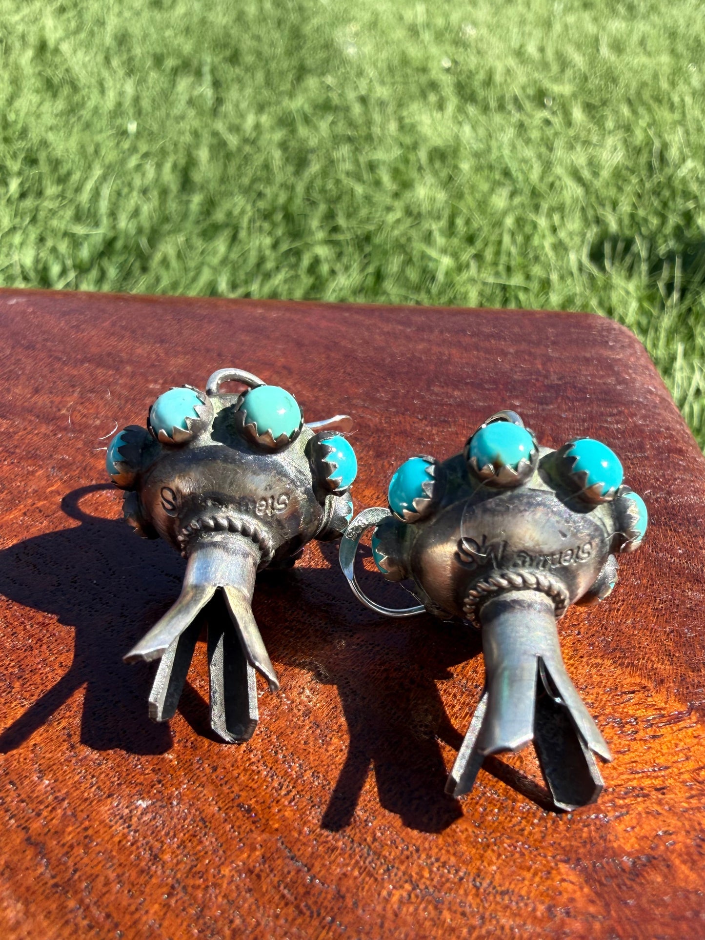 Navajo Handmade Monica Smith Blossom Earrings with Kingman Turquoise