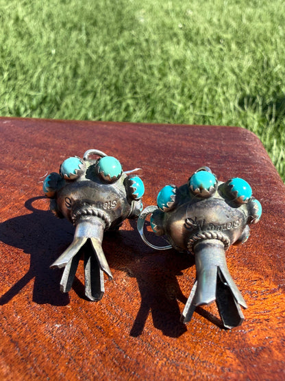 Navajo Handmade Monica Smith Blossom Earrings with Kingman Turquoise