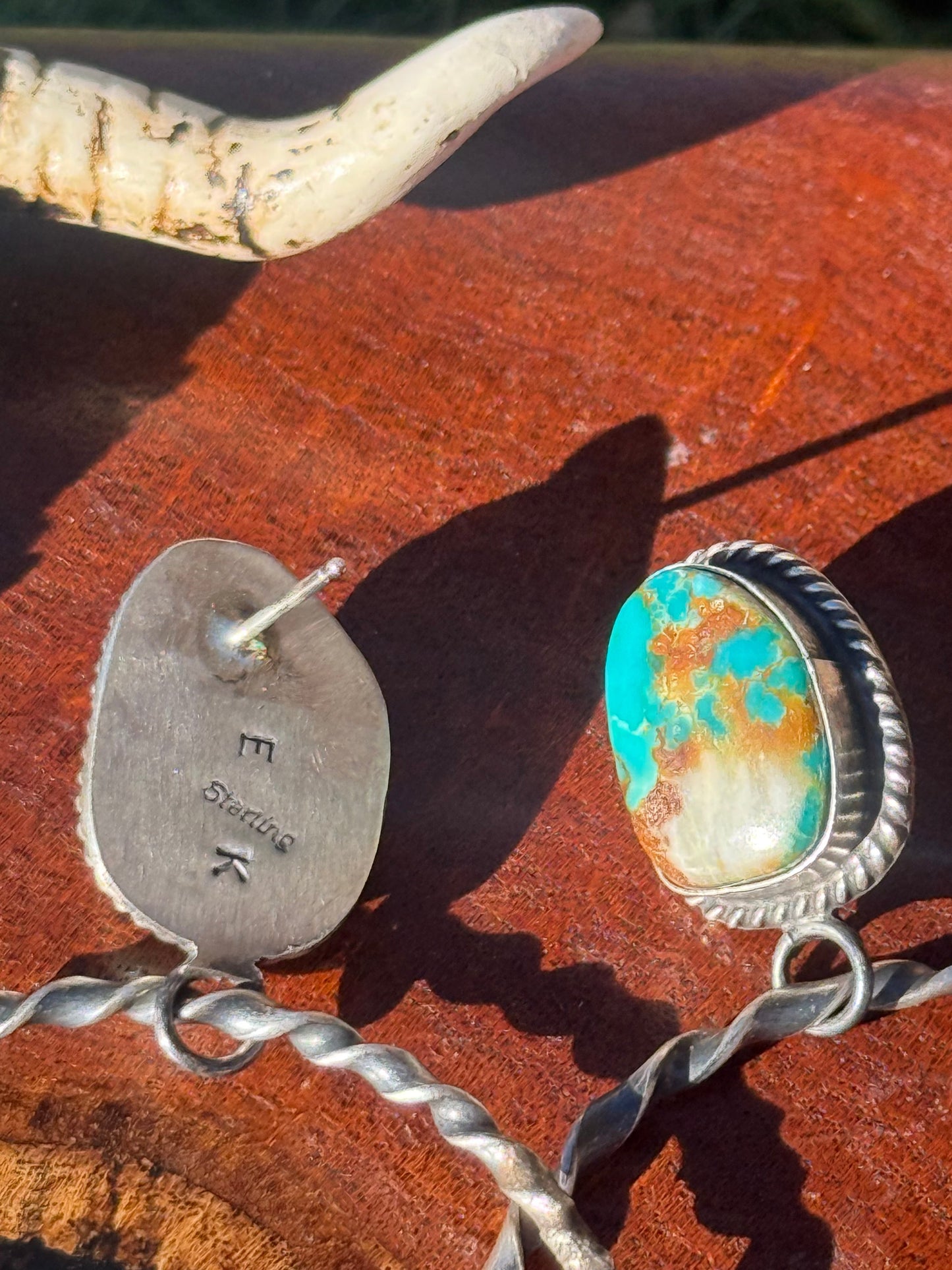 Navajo Handmade Bolder Turquoise Stud Hoops