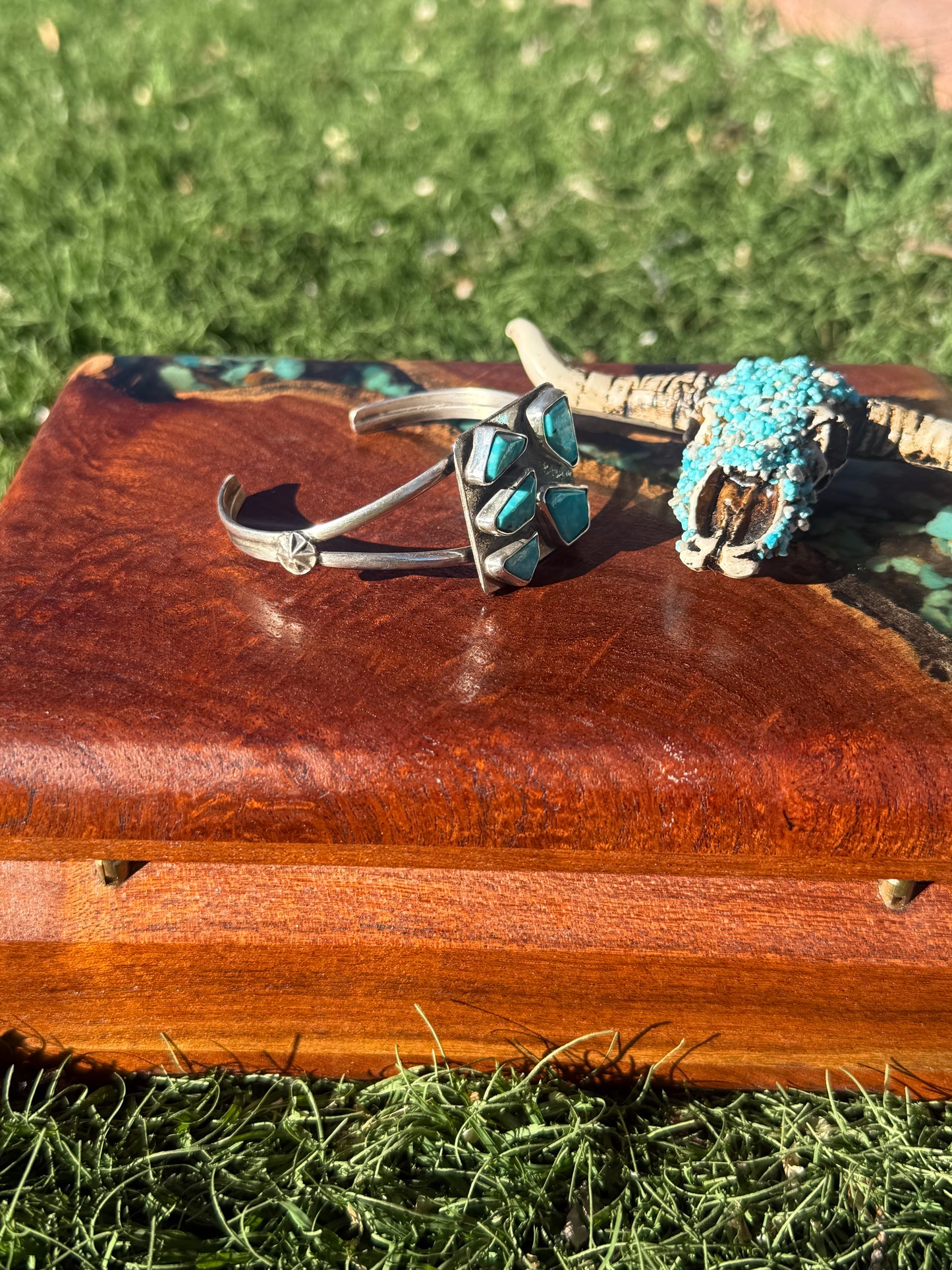 Zuni Handmade Adjustable 5 Stone Mosaic Bracelet