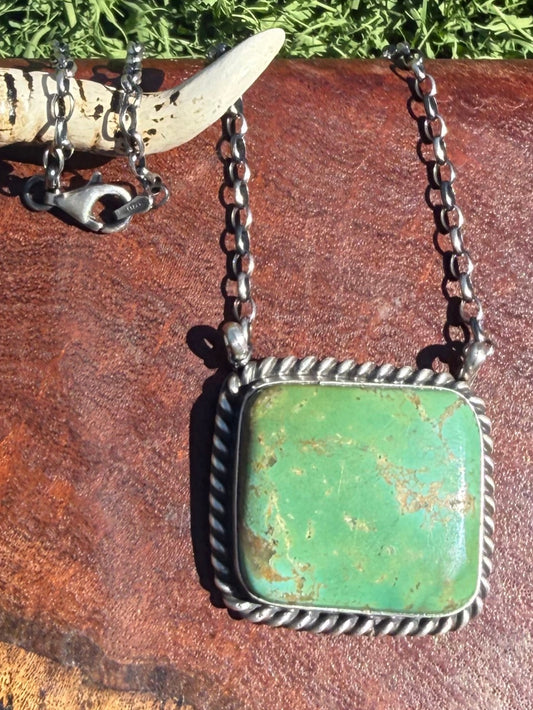Navajo Handmade Square Kingman Turquoise Bar