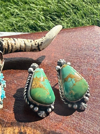 Navajo Handmade Kingman Turquoise Freeform Studs