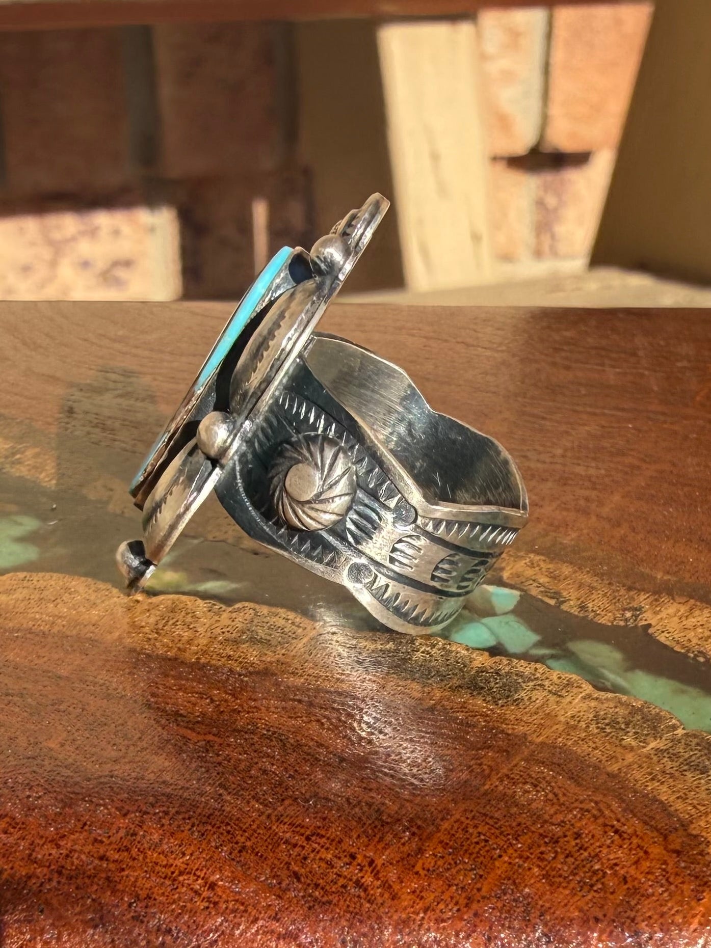 Navajo Handmade Royston Turquoise Ring Set in Sterling Silver