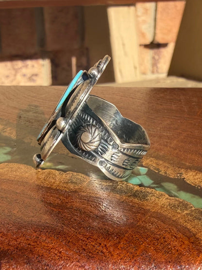 Navajo Handmade Royston Turquoise Ring Set in Sterling Silver
