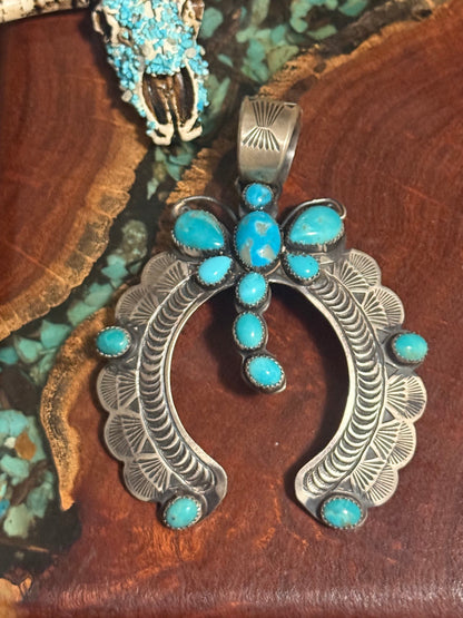 Navajo Handmade Kingman Turquoise Dragonfly Pendant