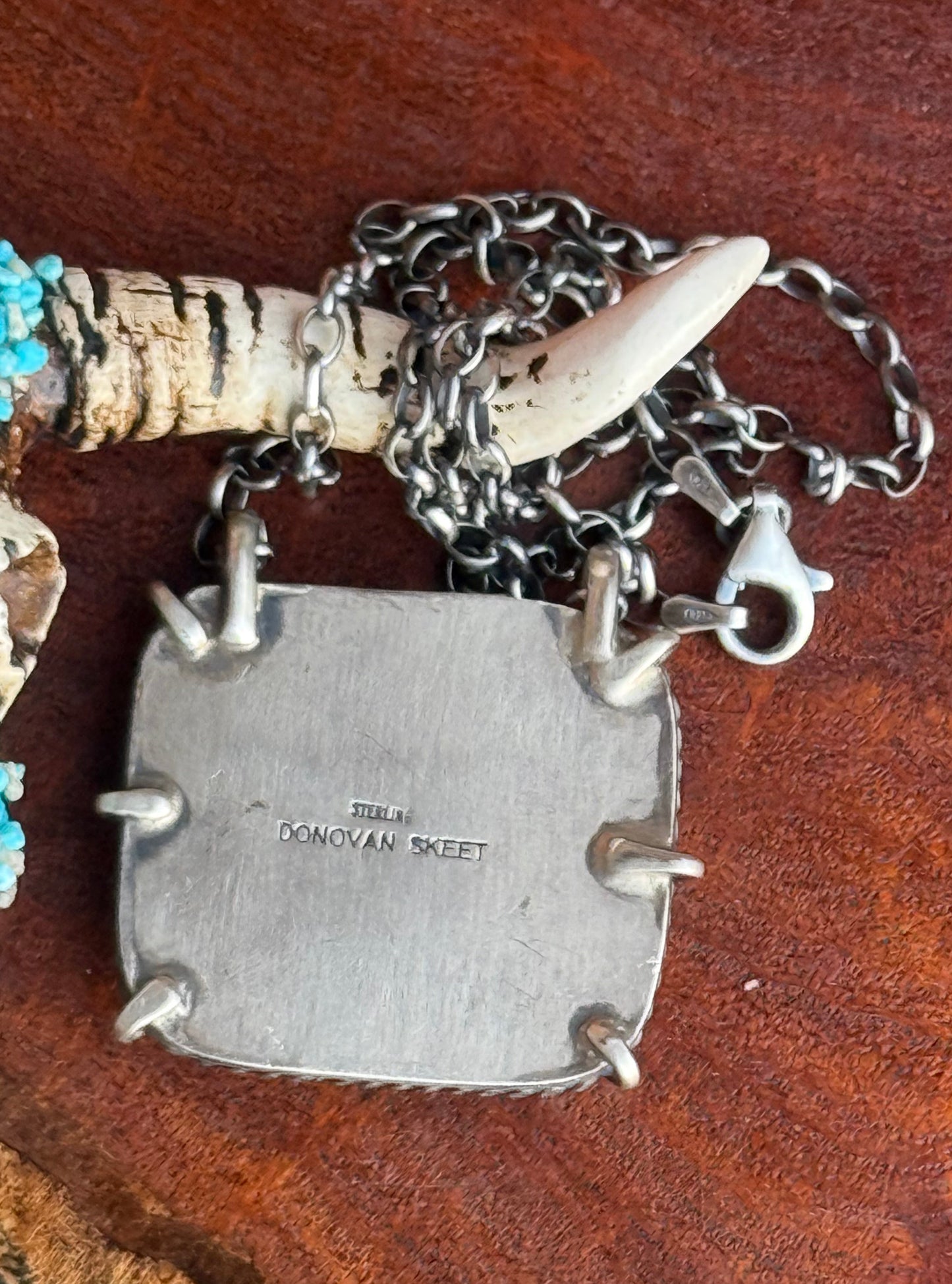 Navajo Handmade Kingman Turquoise Waterproof Square Necklace