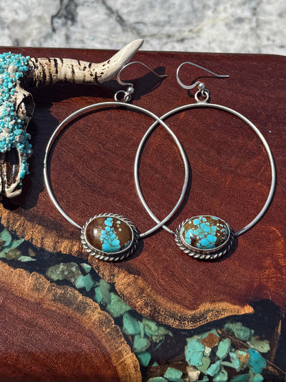 Navajo Handmade Mine 8 Turquoise French Hook Hoops