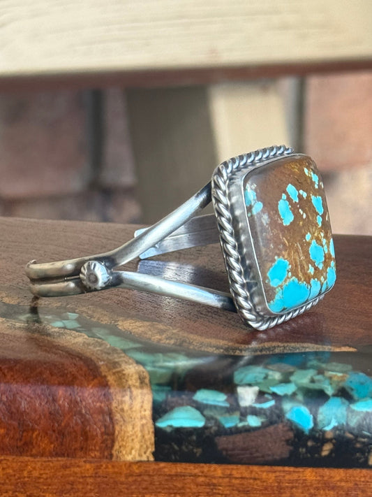 Navajo Handmade Mine 8 Turquoise Cuff Set in Sterling Silver