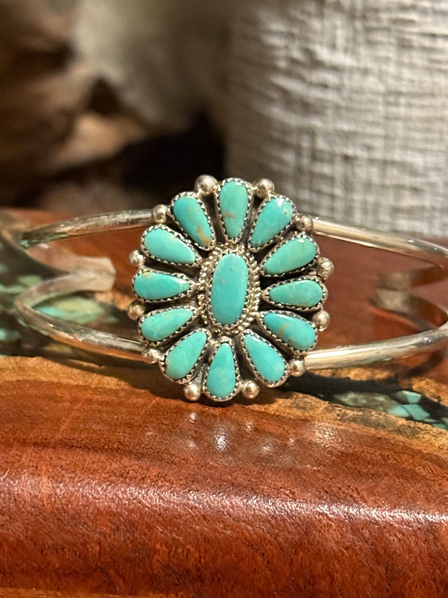 Zuni Handmade Kingman Turquoise Cluster Bracelet Set in Sterling Silver- Made by Alicia Wilson