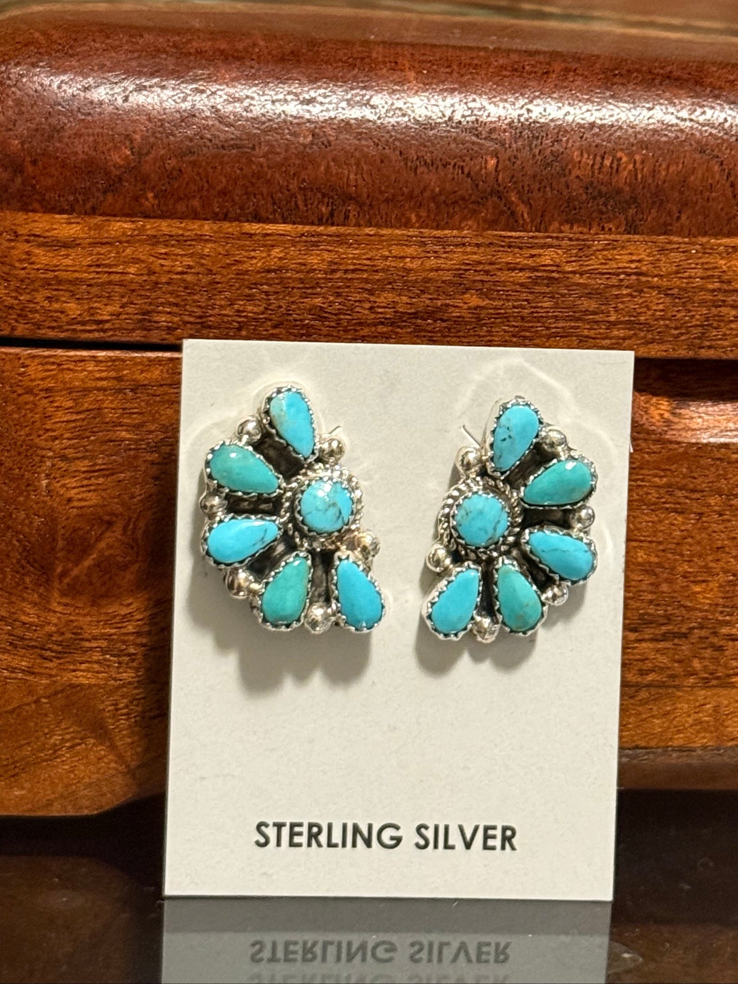 Zuni Handmade Kingman Turquoise Half Cluster Earrings Made by Alicia Wilson