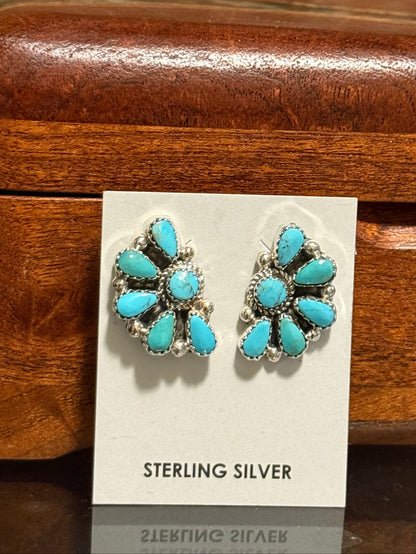 Zuni Handmade Kingman Turquoise Half Cluster Earrings Made by Alicia Wilson