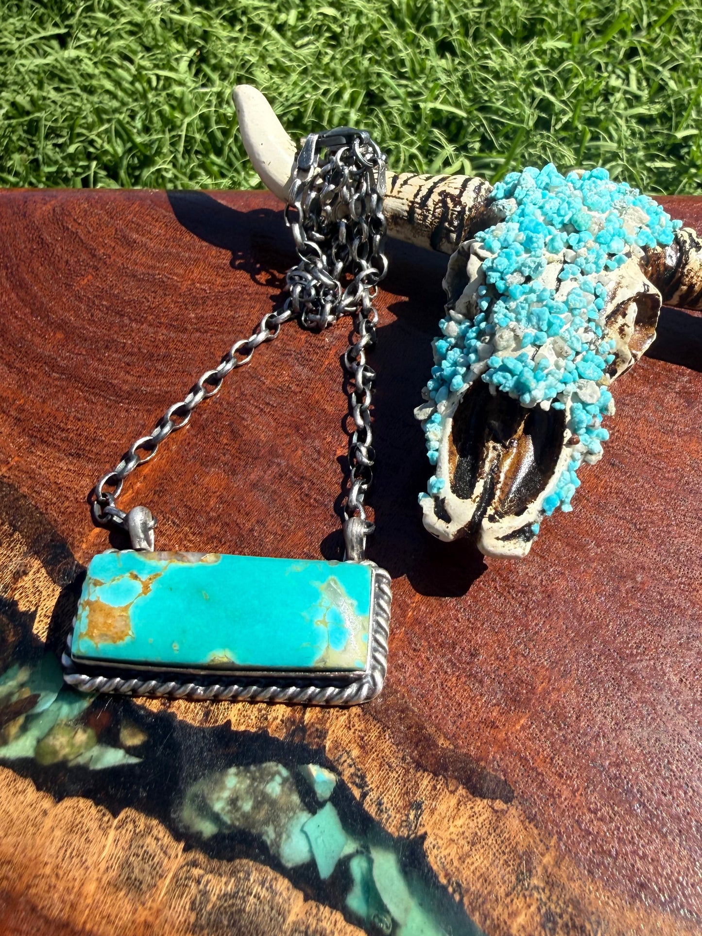 Navajo Handmade Kingman Turquoise Large Bar
