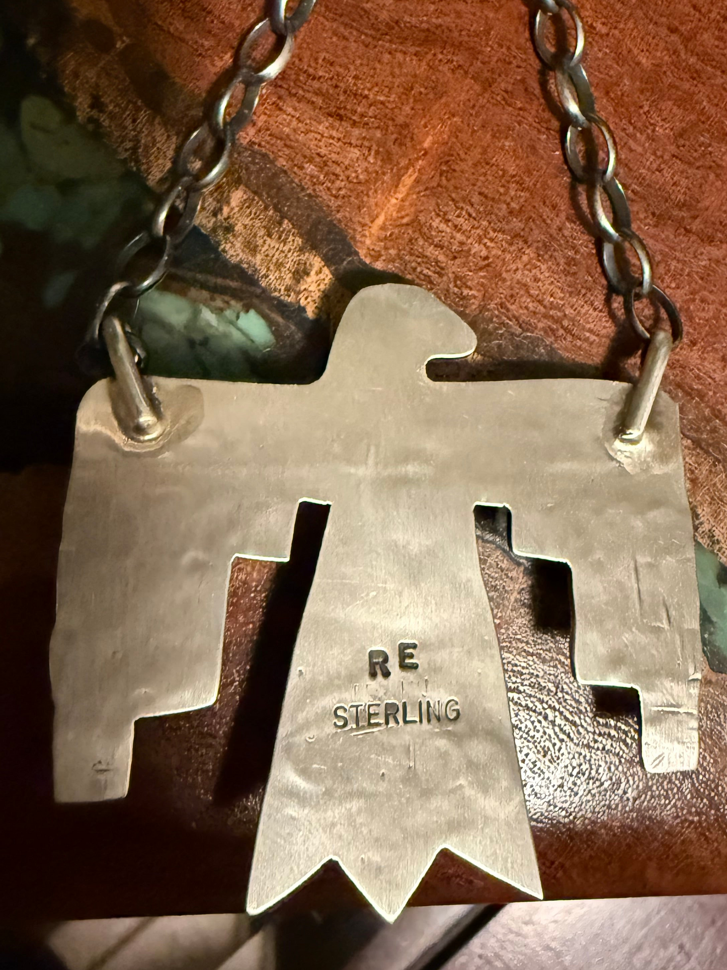Navajo Handmade White Buffalo Thunderbird Necklace Set in Sterling Silver 18” Chain- Ricardo Enriquez