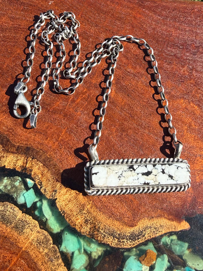 Navajo Handmade Magnesite Bar Necklace with 16”chain