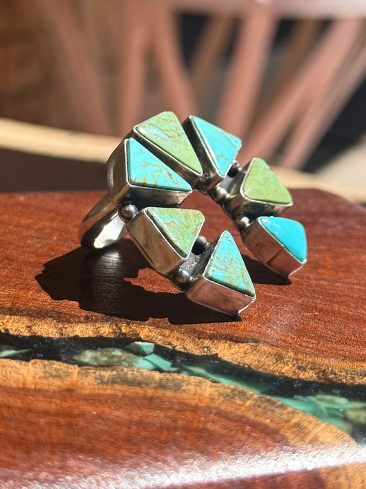 Navajo Handmade Kingman Turquoise Naja Adjustable Ring