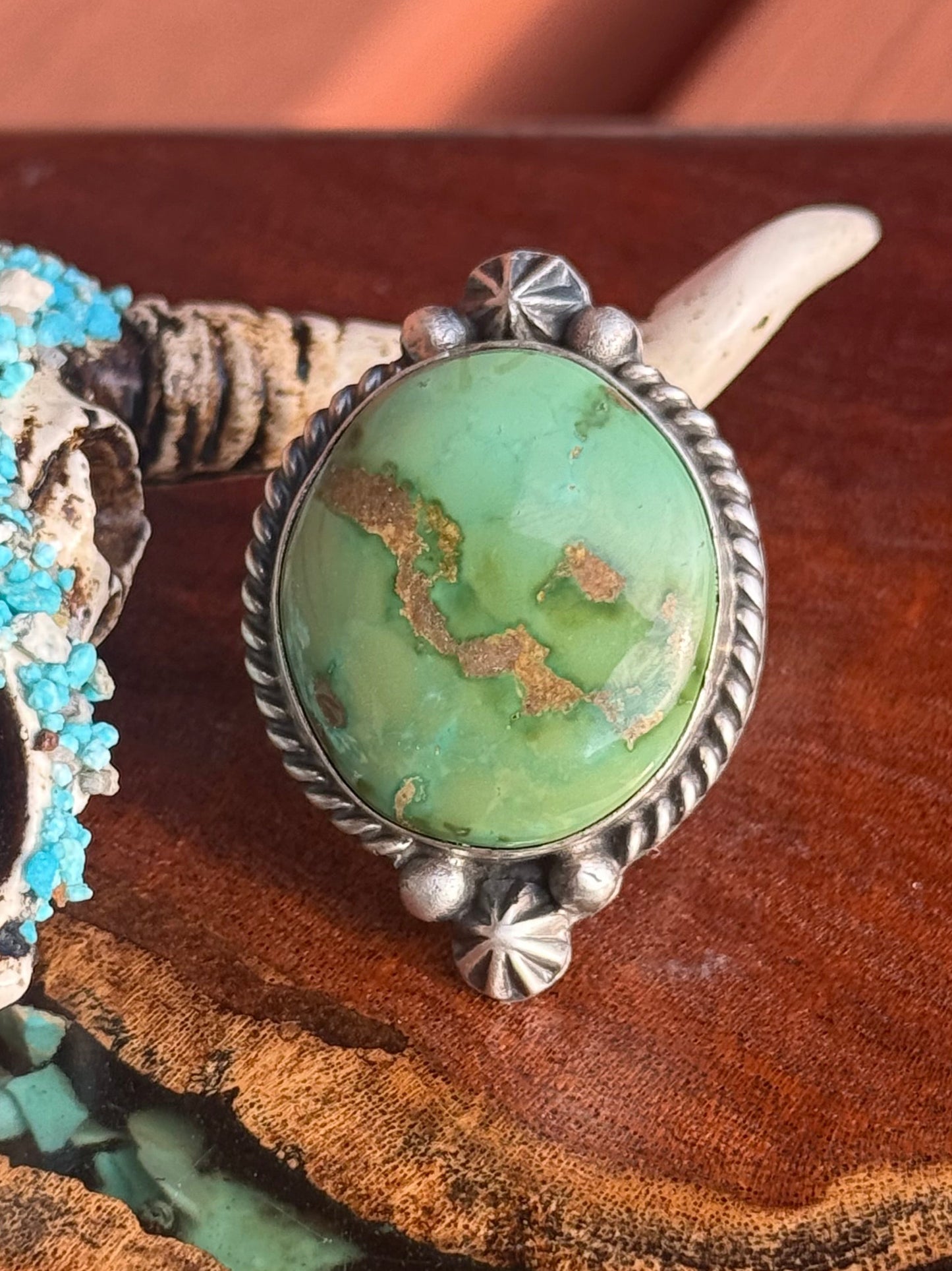 Navajo Hamdmade Sonoran Turquoise Adjustable Ring