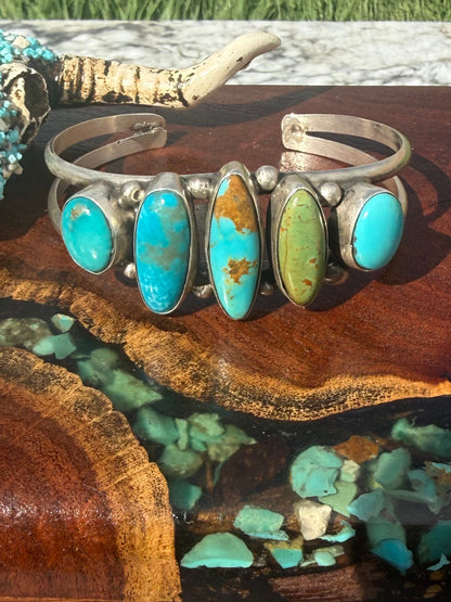 Augustine Largo Kingman Turquoise Five Stone Cuff Bracelet