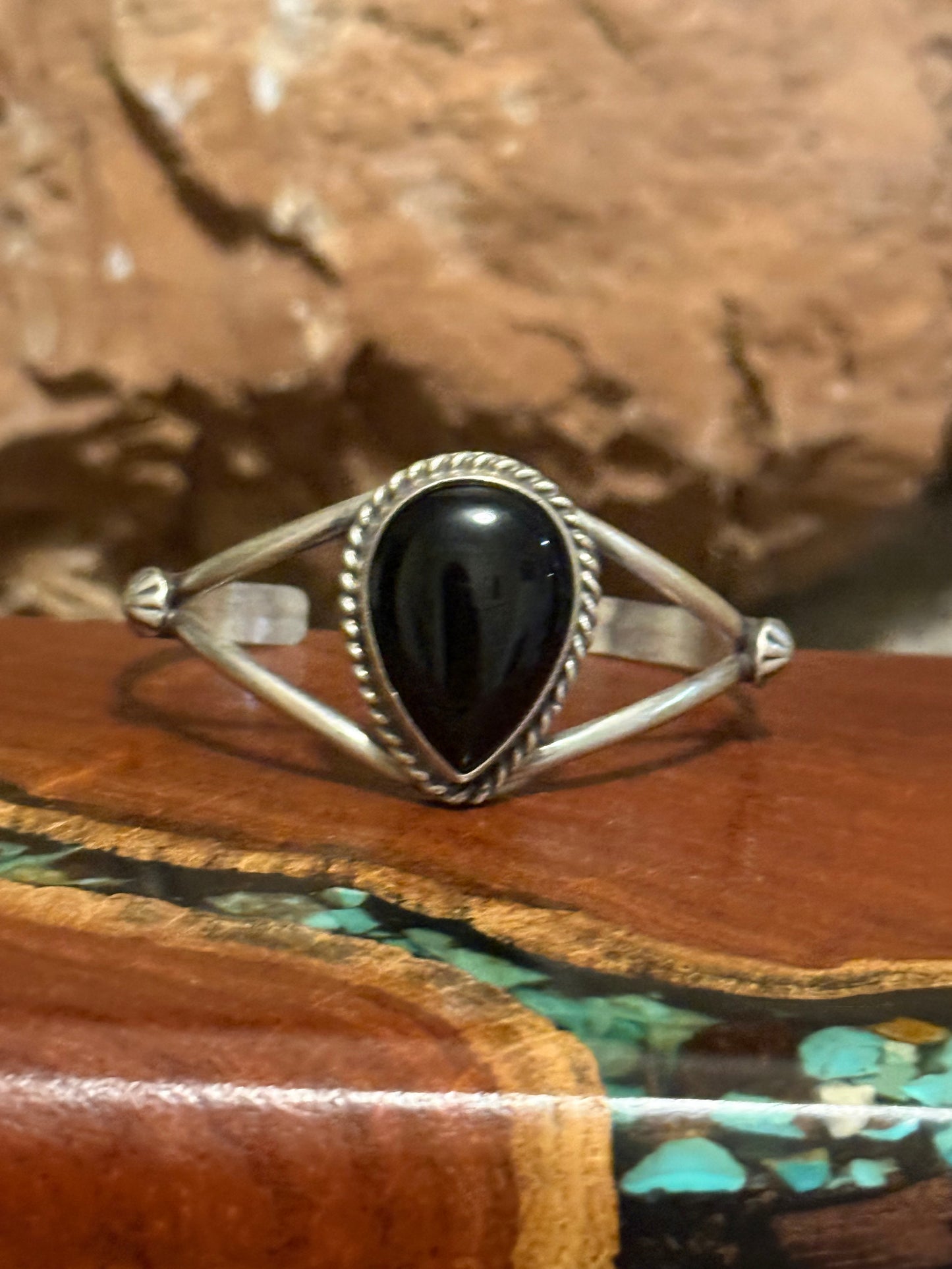Navajo Handmade Onyx Bracelet Set in Sterling Silver - Stamped by Augustine Largo