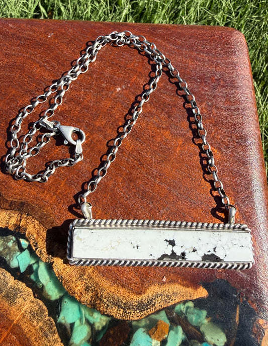 Navajo Handmade Magnesite Bar Necklace with 16” Chain