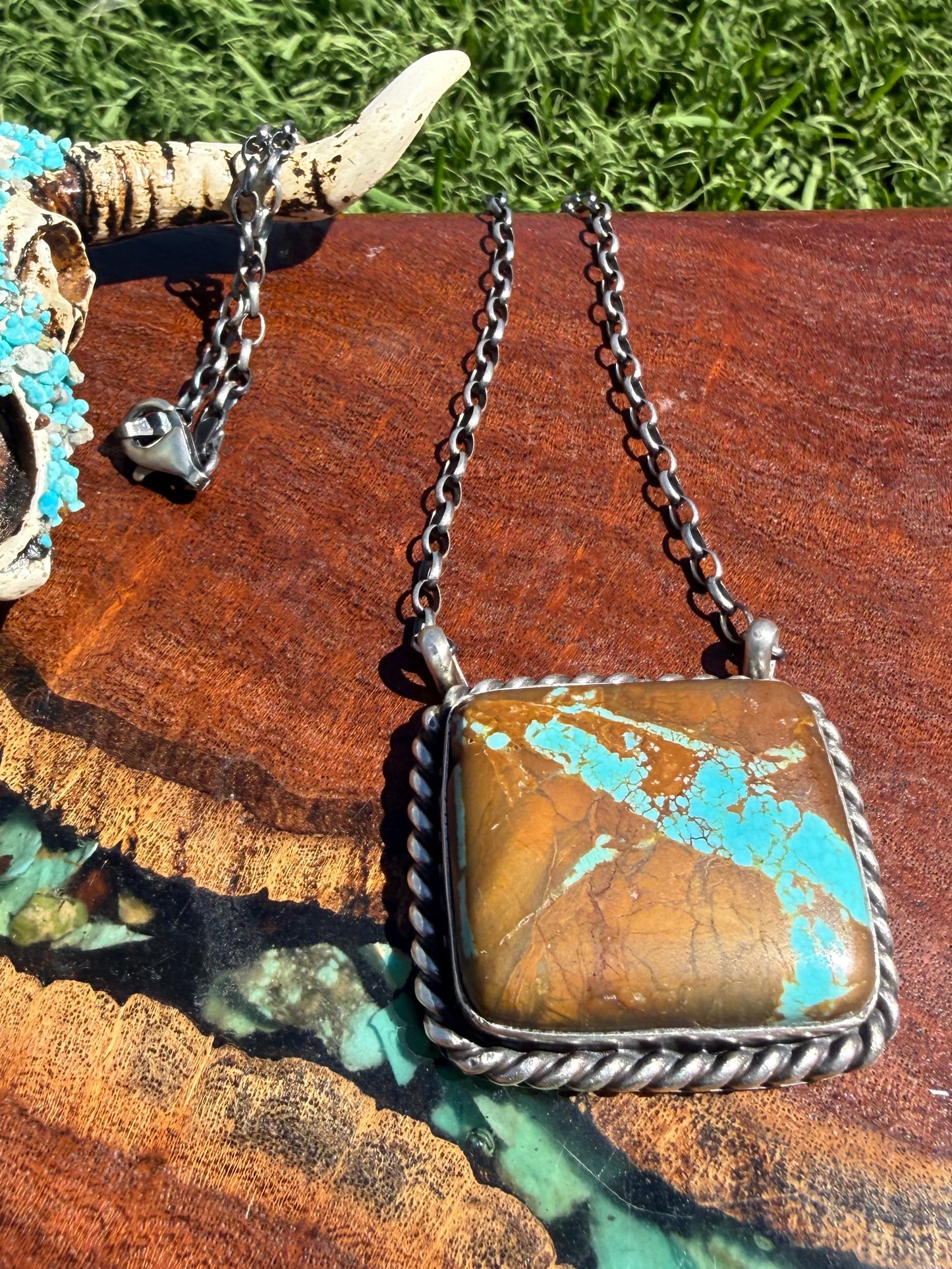 Navajo Handmade Square Mine 8 Turquoise Bar